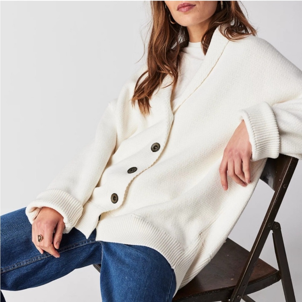 Free People White Cardigan Sweater Relaxed Fit